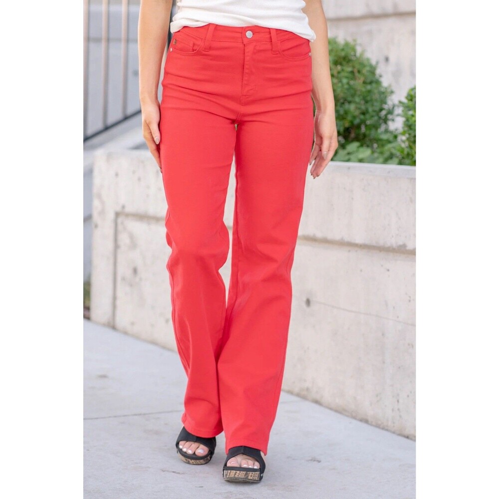Judy Blue Bold Red High Rise 90s Style Straight Leg Jean Sz 13/31 Retro Fit
